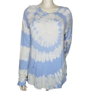 No Boundaries Raglan Pullover Longsleeve Tie Dye Print Top Blue White Size L NWT